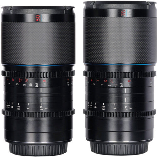 Sirui Saturn T2.9 1.6x Carbon Fiber Full-Frame Anamorphic 2-Lens (50mm & 75mm) Set (Sony E, Blue Flare) on Sale