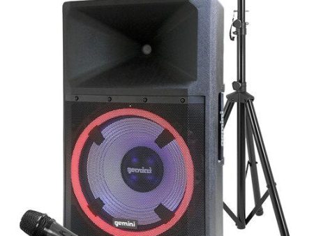 Gemini 2200W 15  Powered Bluetooth PA Speaker with Lights, Stand & Microphone For Discount