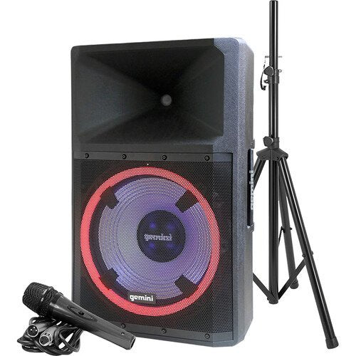 Gemini 2200W 15  Powered Bluetooth PA Speaker with Lights, Stand & Microphone For Discount